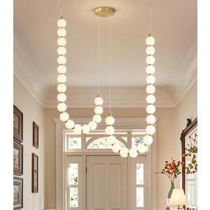 2 Ring Modern Chandeliers Acrylic Balls Ceiling Pendant Lighting LED Dimmable Light for Living Room Foyer Dining Room Entryway Adjustable Hanging Lights Gold