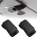 QFGasre 2 Pcs Sunglasses Holders for Car Visor Magnetic Leather Glasses Eyeglass Organizer Ticket Card Clip Sunglasses Mount for Car Accessories (Black)