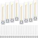 24 Set Hurricane Glass Candlestick Holders 12.6" Two Side Open Glass Candle Holders and 2.2" Taper Candlesticks Holder Bulk for Table Centerpiece Wedding Christmas Home Decor