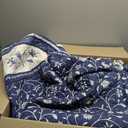 100% Cotton Oversized Quilt 128"x120", Extra Large Cal King Bedspread, Farmhouse Floral Botanical Bed Spreads Coverlet, Lightweight Quilted Bedding Cover, 3 Piece, Navy Blue/White