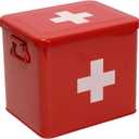 First Aid Kit, First Aid Medicine Supplies Bin - 2-Tier Metal Medicine Storage Tin, First Aid Box with Removable Tray for Home Emergency Tool Set-Red