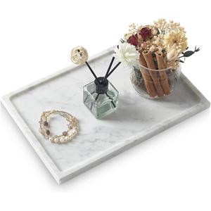 Real Luxurious Natural Marble Tray - 12x8 Inch Marble Vanity Tray for Perfume Display, Jewelry Organizer, Bathroom & Home Decor -Heavy Duty Non-Slip Stone Tray (Non-Resin/Non-Ceramic) (11.8" x 7.9" x 0.7", White)
