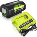 Enermall 1Pack 6.0Ah Replacement for Ryobi 40V Battery Lithium Ion and OP401 Charger Compatible with Ryobi 40 Volt Battery OP4026 OP4050A OP4040 OP4030 Replacement for 40V OP401 Charger (Green)