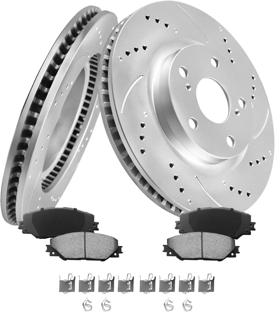 MOTOREVO Front Geomet Brake Rotors Kit for RAV4 [2006-2018, 296mm11.7in] [2006-2012 ONLY Third Row Seating, NOT 2 Row] [2013-2018 Except LE] Replacement Brake Discs and Ceramic Brake Pads