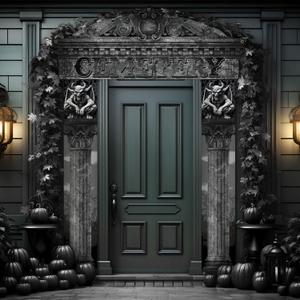 3 Pcs Halloween Cemetery Archway Halloween Cemetery Banners Gothic Outdoor Banners Sign Banner Decorations for Outdoor Party Supplies(Classic)