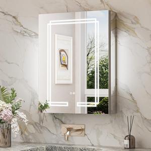 TokeShimi 20x26 Inch Lighted Medicine Cabinet, LED Medicine Cabinet with Lights, Wall-Mounted Bathroom Cabinet Mirror with 3 Color Temperature, Anti-Fog, CRI 80+, Memory Function, Tempered Glass