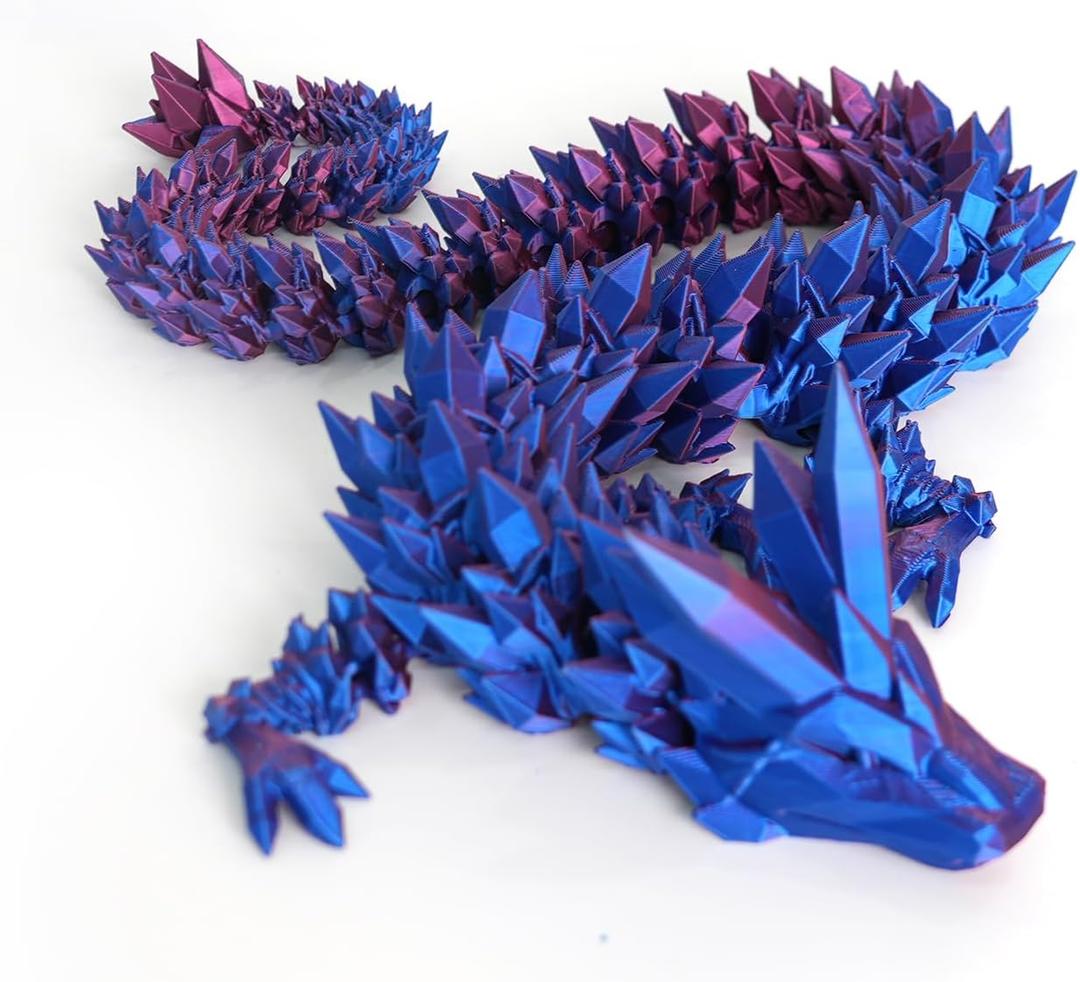 3D Printed Dragon - 24 inch Dragon Fidget Toy, Large Pearly Sheen Articulated Dragon, 3D Printed Gift for Birthday, Figurine Decor(Purple) (Rose+Blue)