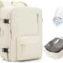 Travel Vacuum Storage Backpack with Air Pump, Vacuum Seal Compression Space Saver Bags, Clothing Vacpack 18x14x8 inches Travel Bag, Carry on Personal item, Laptop Work Backpacks Women, Men, Beige