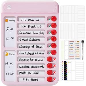 Chore Chart for Kids, Visual Schedule for Kids with Autism, Chart Board with 6 Reusable Sheets, Routine Chart Dry Erase Board, Magnetic Chore Chart for Fridge, Desk, Home - Pink