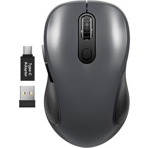 WisFox 2.4G Wireless Mouse for Laptop, Ergonomic Computer Mouse with USB Receiver and 3 Adjustable Levels, 6 Button Wireless Mice for Windows Mac PC Notebook (Grey)