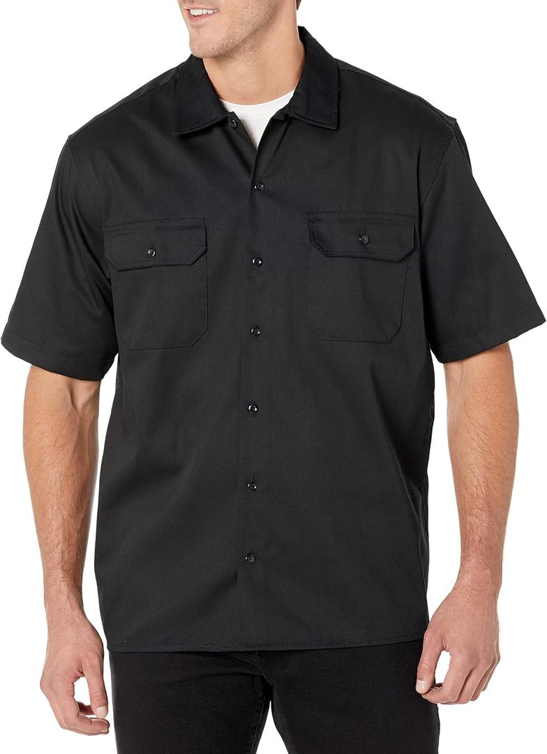 Amazon Essentials Button Up Shirt for Men, Short-Sleeve, Stain and Wrinkle-Resistant (Medium, Black)