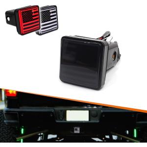 Adiil 2''Size 15-LED Brake Light Trailer Hitch Cover Fit Towing & HaulingSmoked Lens Tow Hitch Driving & Brake Lamp (Type05)