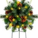 Liliful 1 Set Lighted Artificial Christmas Urn Filler 18 Inch, Battery Operated Pre Lit Artificial Christmas Tree Outdoor Light up Planter Filler Lighted Xmas Trees with LED Lights Timer (Novel)