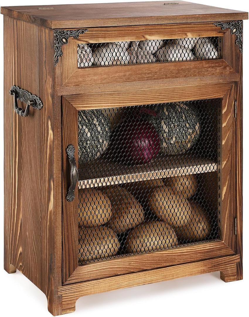 Wooden Potato and Onion Storage Bin - Potato Onion & Garlic Storage Box for Kitchen Countertops, Mini Potato Storage, Onion Storage, Vegetable Storage Bins, 12.2"W x 6.5"D x 16"H (Rustic Color)