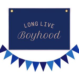 3 x Long Live Boyhood Canvas Banner Playroom Wall Decor -Vintage Wall Art Toddler Boys Room Trendy Wall Decor
