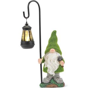 Flocked Garden Gnome Statue, Large Outdoor Gnome with Solar Lights, Funny Garden Figurines for Outdoor Home Yard Decor (15.8 Inch Tall)
