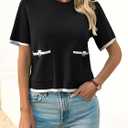 Saodimallsu Women's Short Sleeve Color Block Crew Neck Sweater (Black)