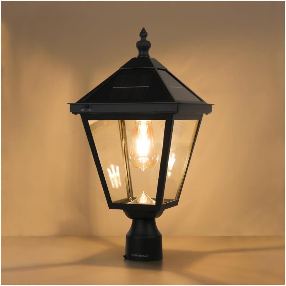Solar Post Light Outdoor, ST4331Q-A Vintage Dusk to Dawn Bright Colored LED Waterproof 3-Inch Aluminum Solar Powered Lamp for Pole Pillar Yard Gates Pathway (Lamp)