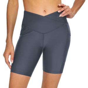 Swim Shorts Women High Waisted Tummy Control Board Shorts Bathing Suit Shorts Swimsuit Bottoms 7"/9" Inseam (Small, Dark Gray)