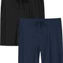 Latuza Men's Bamboo Viscose Sleep Lounge Shorts with Pockets (Medium, Black & Navy)