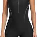 Boyleg One Piece Swimsuits for Women Athletic Bathing Suits Color Block Zip Up Swimwear M