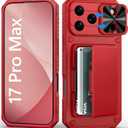 BXYJY Wallet Case for iPhone 17 Pro Max, Card Holder (4-5 Cards), Slide Camera Cover, Daily Drop Protection, Heavy Duty Women Girly Men Protective Phone Cover for iPhone 17 Pro Max 6.9" 2025, Red