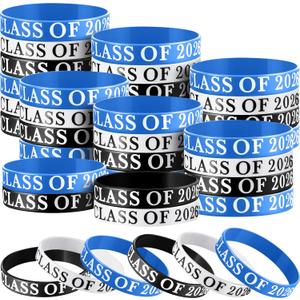 Poen 100 Pcs class of 2026 bracelets Graduation wristbands Class of 2026 Congrats Grad Celebrating Silicone Bracelets for Graduation Party Favors Supply(Black, White, Blue)