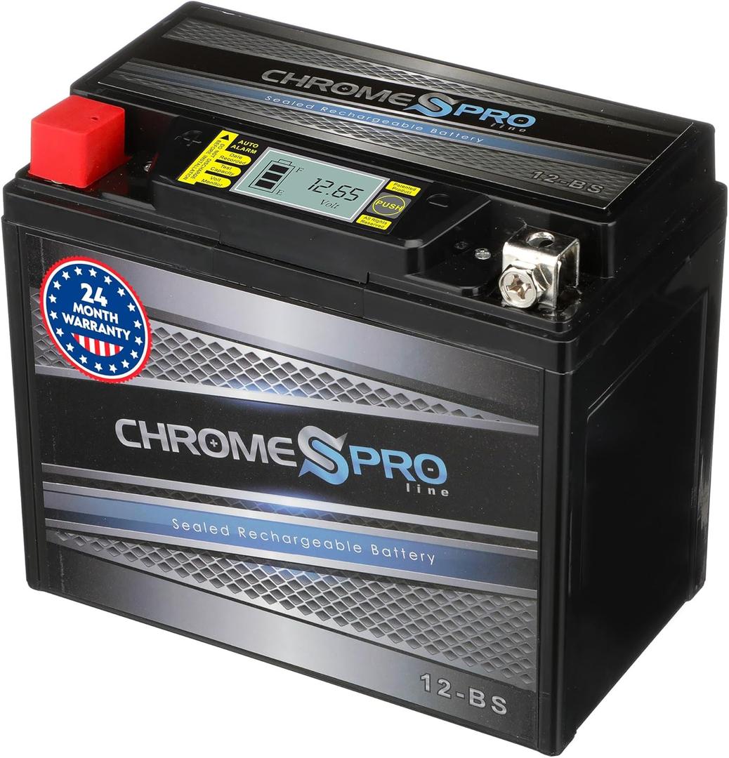 Chrome S Pro iGel YTX12-BS Battery  180 CCA, Gel Electrolyte, LCD Display, 12V 10Ah  Fits ATV, Motorcycle, Scooter, Jet Ski, Dirt Bike, UTV, Snowmobile & More  T3 Nut & Bolt Terminal