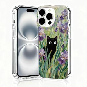 for iPhone 16 Pro Max Case, Animal Phone Cases for iPhone 16 Pro Max, Scratch Resistant Shockproof Cover, Aesthetic Clear Phone Cover, Black Cat Case, Black Cat in Irises（B080）
