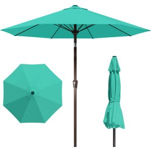 9FT Patio Umbrella with Fiberglass Ribs, Outdoor Market Table Umbrella with Crank and Tilt, UV Resistant Waterproof Canopy for Patio, Garden, Deck, Pool, Turquoise Blue