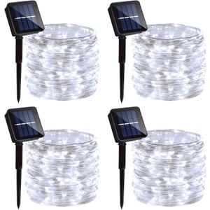 4 Pack Solar Fairy Lights 131.2Ft 400 LED, Twinkle Lights with 8 Modes, Waterproof Silver Wire String Lights for Garden Patio Party Weding Decorations (Cool White)