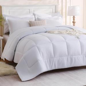 FreshCulture Twin Bed Comforter Set - 5 Pieces All Season Luxury Bed in a Bag Twin Size - Bedding Set with Comforter, Sheets, Pillowcases & Shams - Ultra Soft White Comforter Set Twin