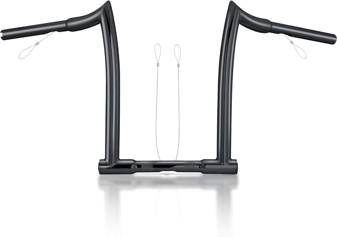 MoKitDora 12" Rise Ape Hanger 1-1/4" Fat 1" Clamp Chizeled Handlebar Z Bar for Harley Dyna Softail Sportster XL 883/1200, 1994-up Road King & 1998-2013 Road Glide, Gloss Black