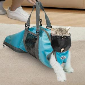 Cinf Cat Nail Clipping Cleaning Grooming Restraint Bag （Free Muzzle） No Scratching Biting for Bathing Nail Trimming Injecting Examining (Blue, M)