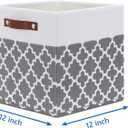 Temary 12x12x12 Fabric Storage Bins 4 Pack with Leather Handle, Foldable Cubes Storage Box Baskets for Closet, Shelf (White&Lattice)