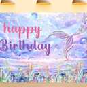 7X5ft Mermaid Happy Birthday Backdrop Photography Background Dreamy Fish Tail Mermaid Backdrop Under The Sea for Princess Girl Baby Shower Decoration Photo Booth Studio Props
