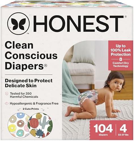 The Honest Company Daytime Daytime Diapers, Donut Grow Up, Size 4, 104ct | Baby Diapers, Size 4 (22-37 Lbs), . Hypoallergenic, Fragrance-Free, Up To 100% Leak Protection, Plant-Based.