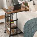 Height Adjustable End Table with Charging Station, Mobile C Shaped Laptop Side Table with Wheels, 3-Tier Sofa Couch Table with Storage Shelve for Living Room Bedroom, Rustic Brown