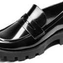DREAM PAIRS Womens Loafers, Lug Sole Slip On Platform Chunky Penny Loafers for Women Dressy and Work, Business Casual Shoes for Women (8, Black-pat)
