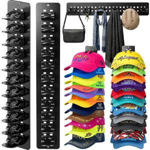 2 x EIMMBD 2 Pack Hat Organizer for Baseball Caps, Detachable DIY Hat Holder Hat Rack Hold up to 22 Hats, Cap Holder Hat Hangers for Wall Closet Door Bedroom(Black)