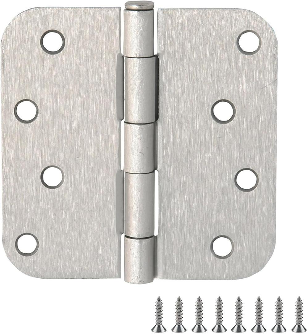 Design House Door Hinges for Interior Doors 6-Pack 4-inch x 4-inch  Rounded 5/8-inch Radius Steel Door Hinge  Satin Nickel  Fits Standard Doors  Design House 189704