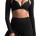 Hiball Workout Bolero Shrug Crop Top Long Sleeve Women, Sports Shrug Cropped Shirts, Cooling Shawl Arm Sleeves, Black, Size XL