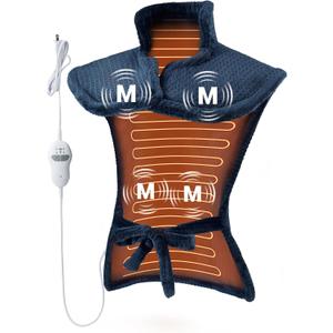 Massaging Heating Pad for Neck and Shoulders and Back, 24" x 35" Large Electric Heating Pad for Back Pain Relief with 8 Massage Combinations, 2 Heat Levels, 4 Massage Motors, 2H Auto Shut-Off (Blue)