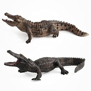 2 Pcs Simulated Crocodiles Model Realistic Alligator Figurines Plastic Crocodile Wildlife World Safari Animals Figures Cake Toppers for Collection Science