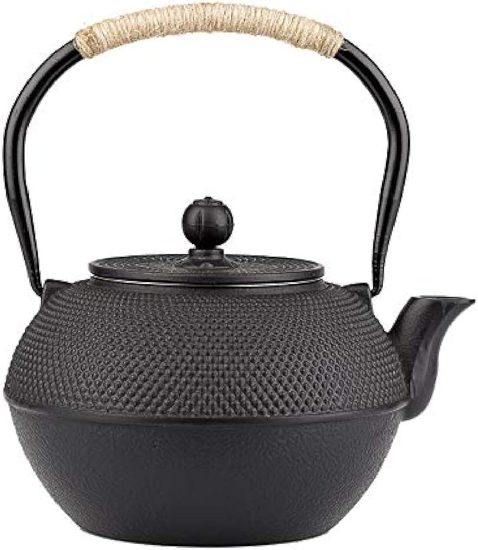40.6oz Cast Iron Teapot, Japanese Tetsubin Tea Kettle for Stovetop Safe, Black Cast Iron Tea Kettle with Tea strainer for Loose and a Fully Enameled Interior (1200ml) (40.6oz)