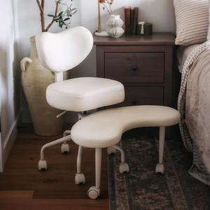 Meditation Cross Legged Chair PRO, ADHD Chair with Height Adjustable Backrest, Criss Cross Desk Use with Footrest and Wheels for Home Office, Flexible Design for Fidgety Sitters, Ivory