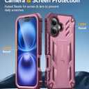 FNTCASE for iPhone 16 Phone Case: Military Grade [Built-in Screen Protector] [Kickstand] Matte Textured Drop Proof Protection Cover | Rugged Shockproof TPU Protective Sturdy Cases - Pink