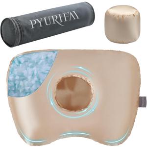 Piercing Pillow - Ear Piercing Pillow With Foam Plug, Adjust Shredded Memory Foam Picrcing Pillow For Side Sleepers, Donut Piliow For Ear With 4.5x4.5''Hole, Ergonomic Curved Design, Satin Champagne