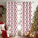 Melodieux Moroccan Printed Room Darkening Blackout Grommet Curtains for Living Room Bedroom, 52 by 96 Inch, Off White/Red (2 Panels)