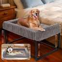 Adjustable Bedside Dog Bed for Dogs, Elevated Dog Co-Sleeper with Metal Frame, Memory Foam Mattress & Washable Corduroy Cover, Pet Bedside Sleeper for Dogs & Cats, Large
